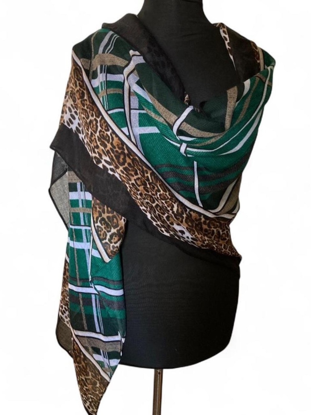 Black, Green, Brown and White Large Scarf by White House Black Market
